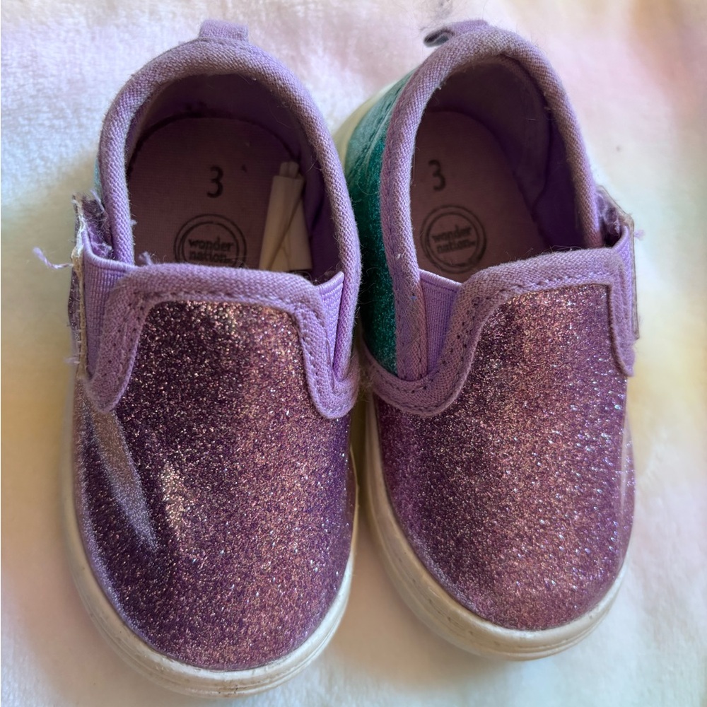 Wonder Nation Kids Glitter Sneakers - Purple and Teal